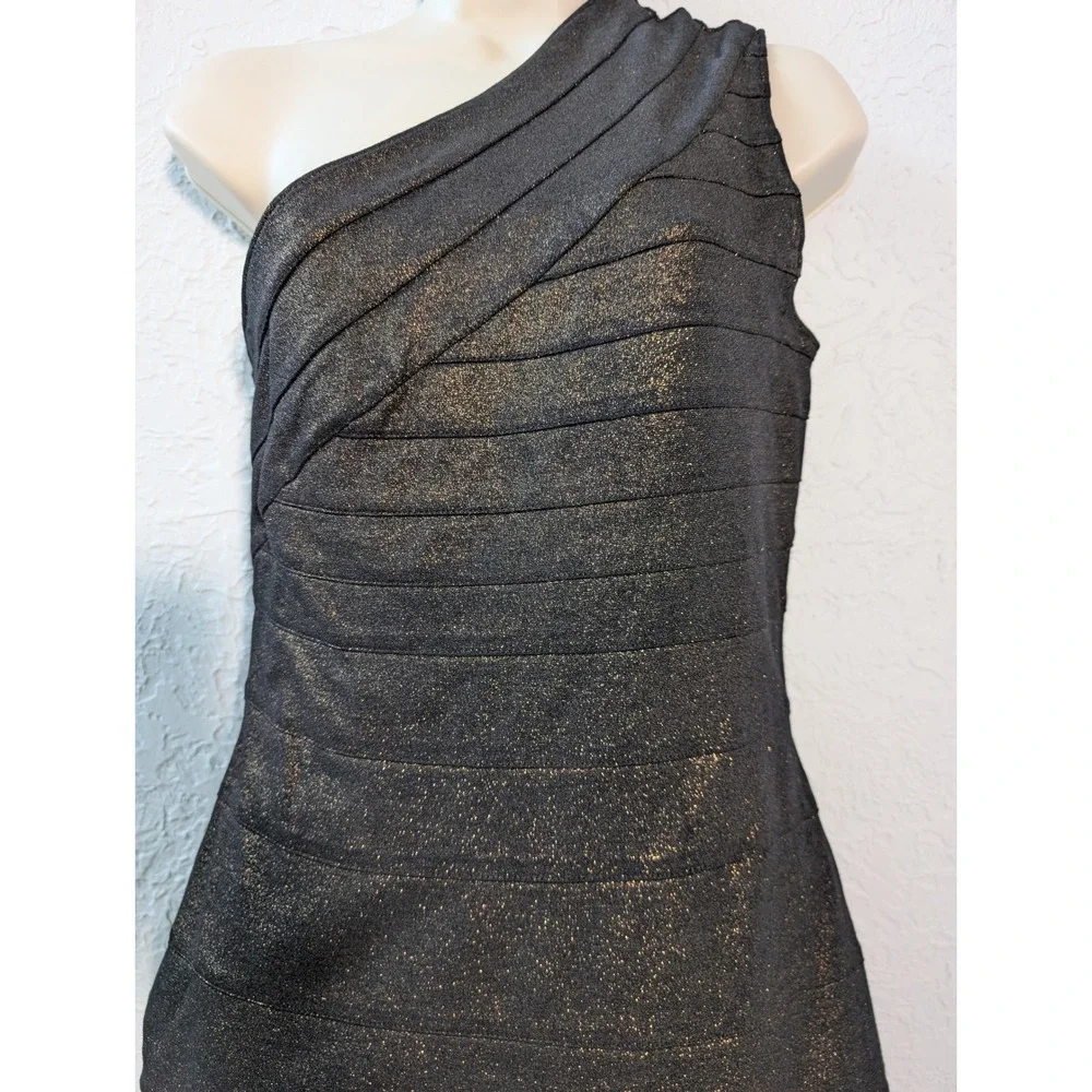 Express One Shoulder Bodycon Dress Womens Medium Bronze Gold Metallic